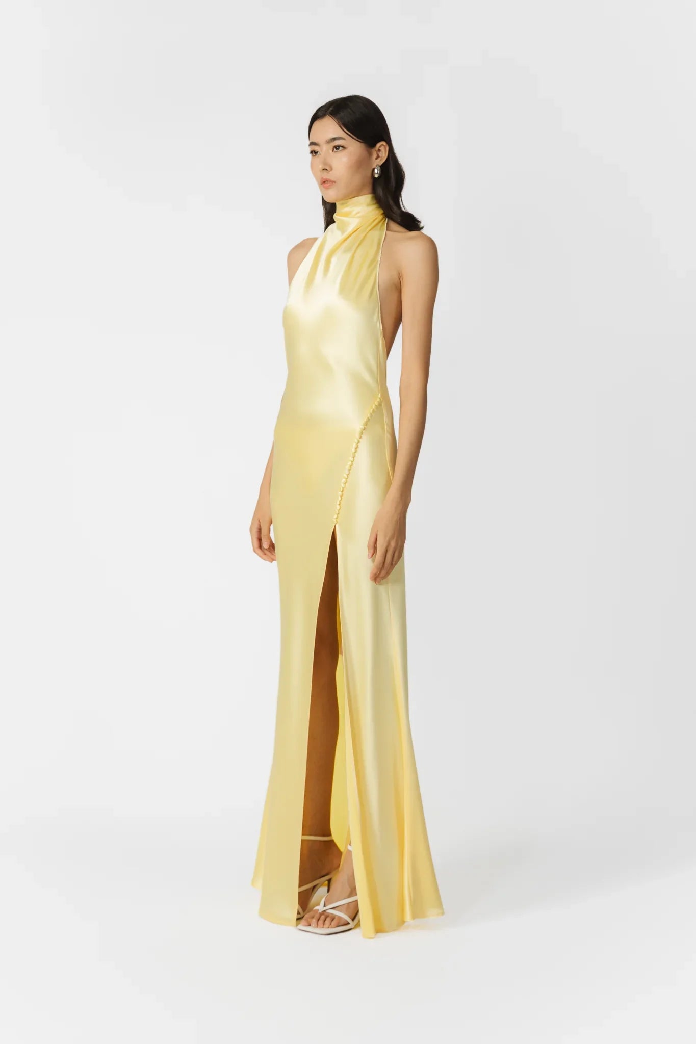Sau Lee Penelope Backless Satin Gown, Popcorn Yellow / 8 Sau Lee Penelope Backless Satin Gown, Popcorn Yellow / 8