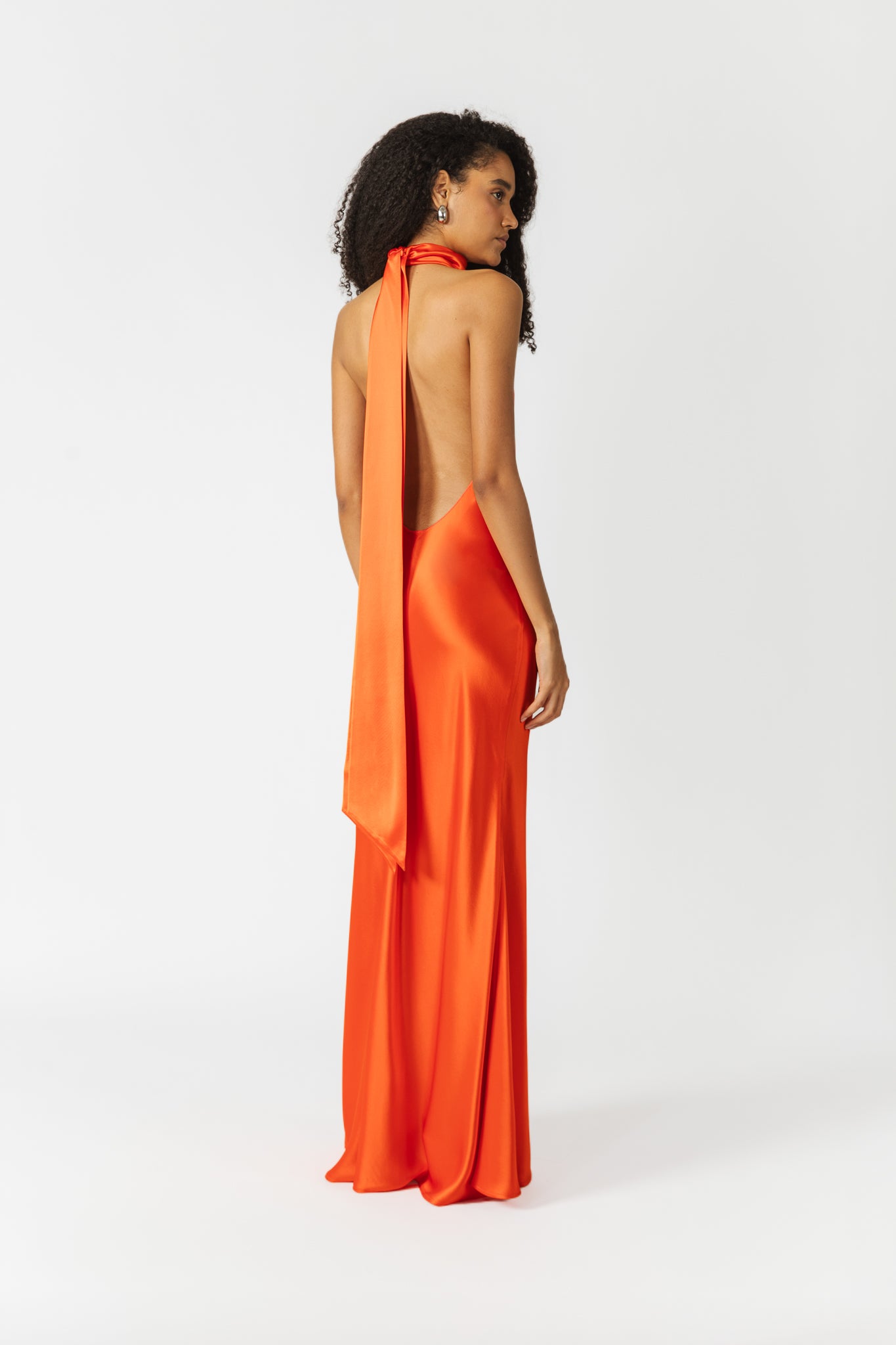 SAU LEE Penelope Backless Satin Gown - Scarlet Orange / 00