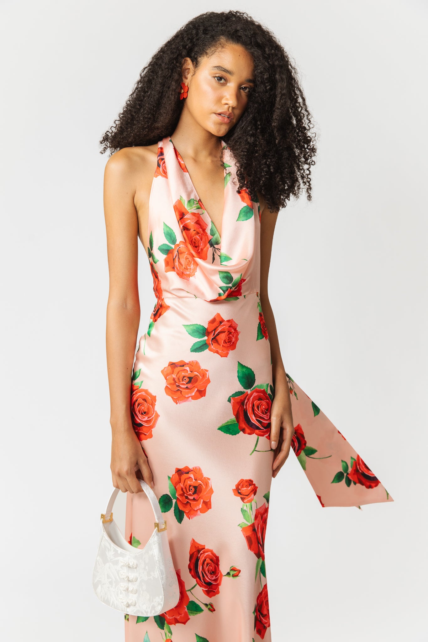 SAU LEE Presley Satin Gown - Peach Multi / 00