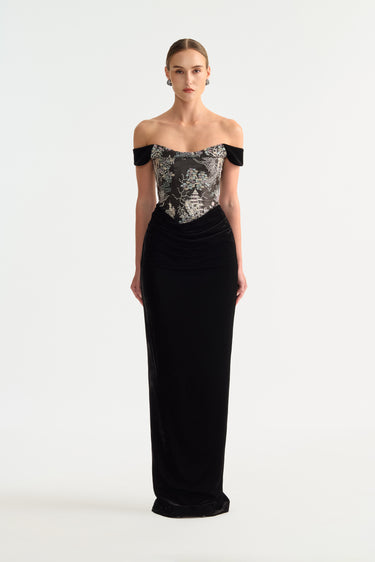 Jules Embroidered Satin Gown