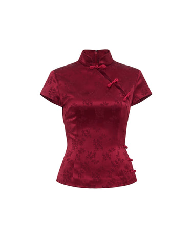 SAU LEE | Ren Satin Jacquard Top | Ren Satin Jacquard Top - Red Sangria / 00