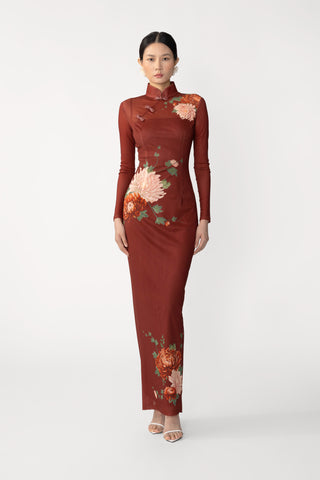 SAU LEE | Kaia Mesh Maxi Dress | Kaia Mesh Maxi Dress - Auburn / 00
