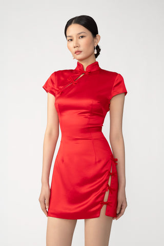 SAU LEE | Tina Satin Mini Dress | Tina Satin Mini Dress - Red / 00