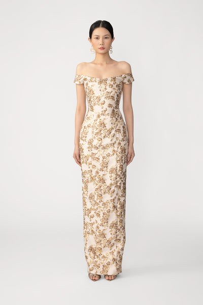 Sau Lee Joanna Jacquard Gown, Pale Gold