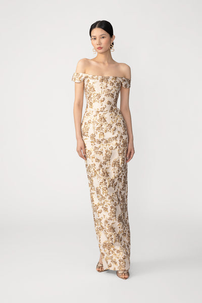 SAU LEE Joanna Jacquard Gown, Pale Gold SAU LEE Joanna Jacquard Gown, Pale Gold