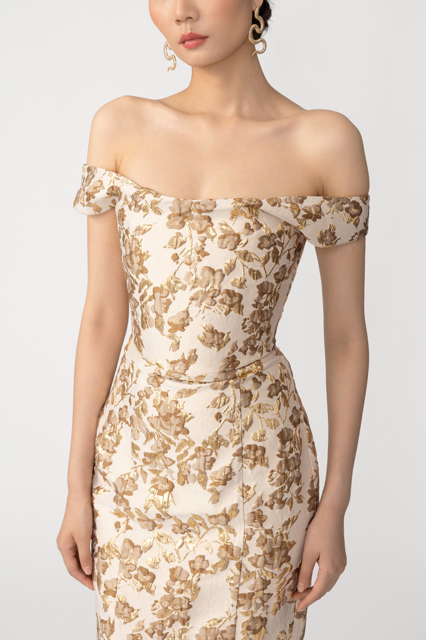 SAU LEE Joanna Jacquard Gown, Pale Gold SAU LEE Joanna Jacquard Gown, Pale Gold