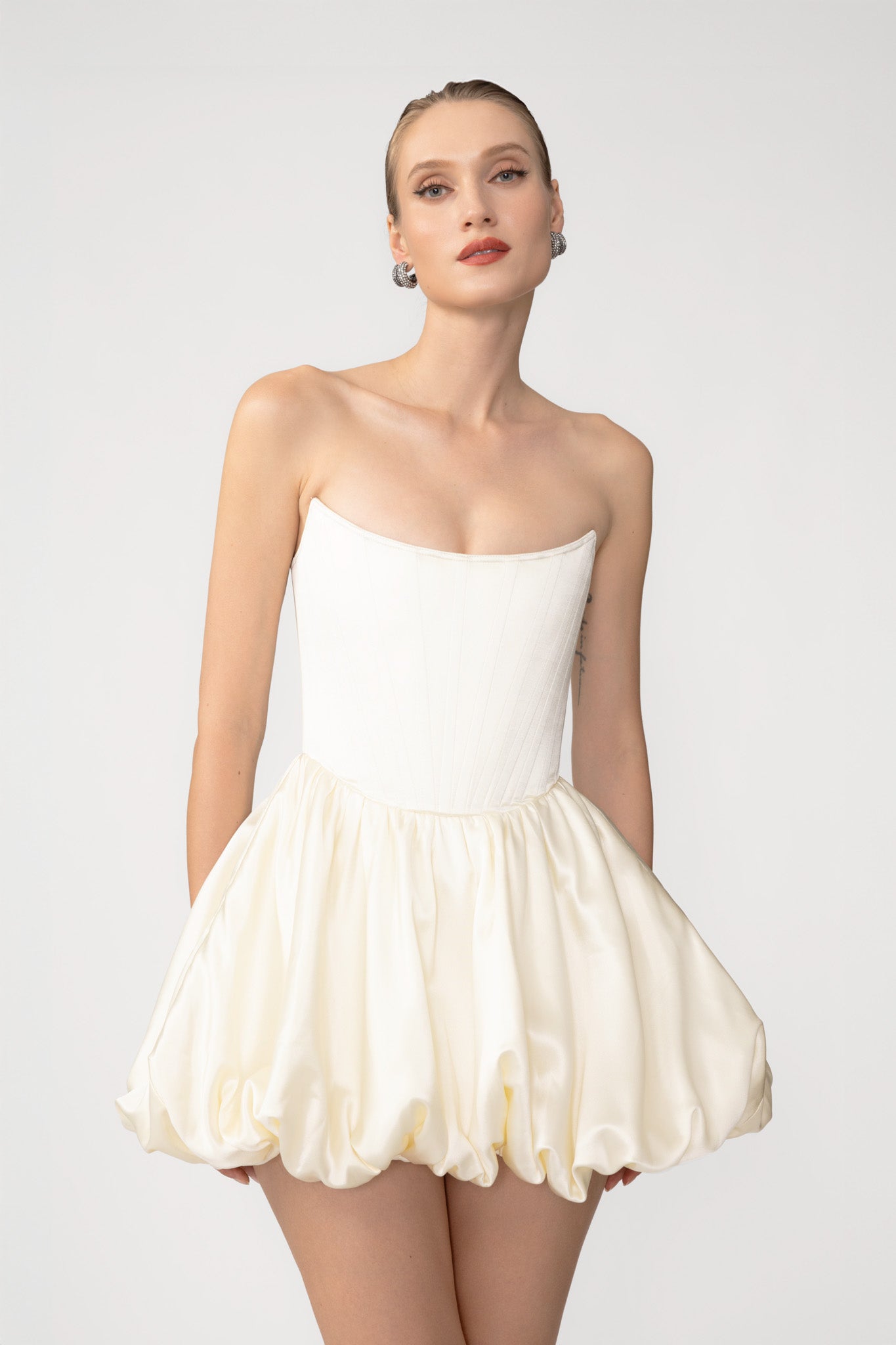 sau lee aster mini dress SAU LEE Lydia Strapless Bubble Satin Mini Dress