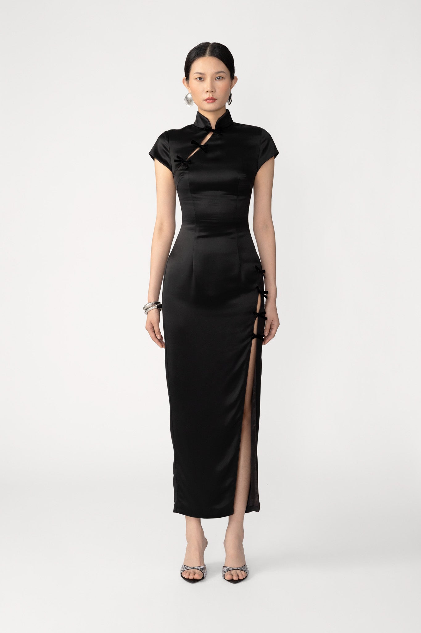 black mandarin collar dress Mandarin Collar Festival Dress - Black