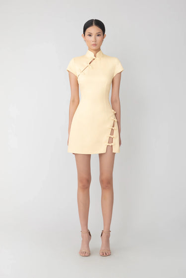 SAU LEE Iris Mini Dress - Pale Yellow / 00