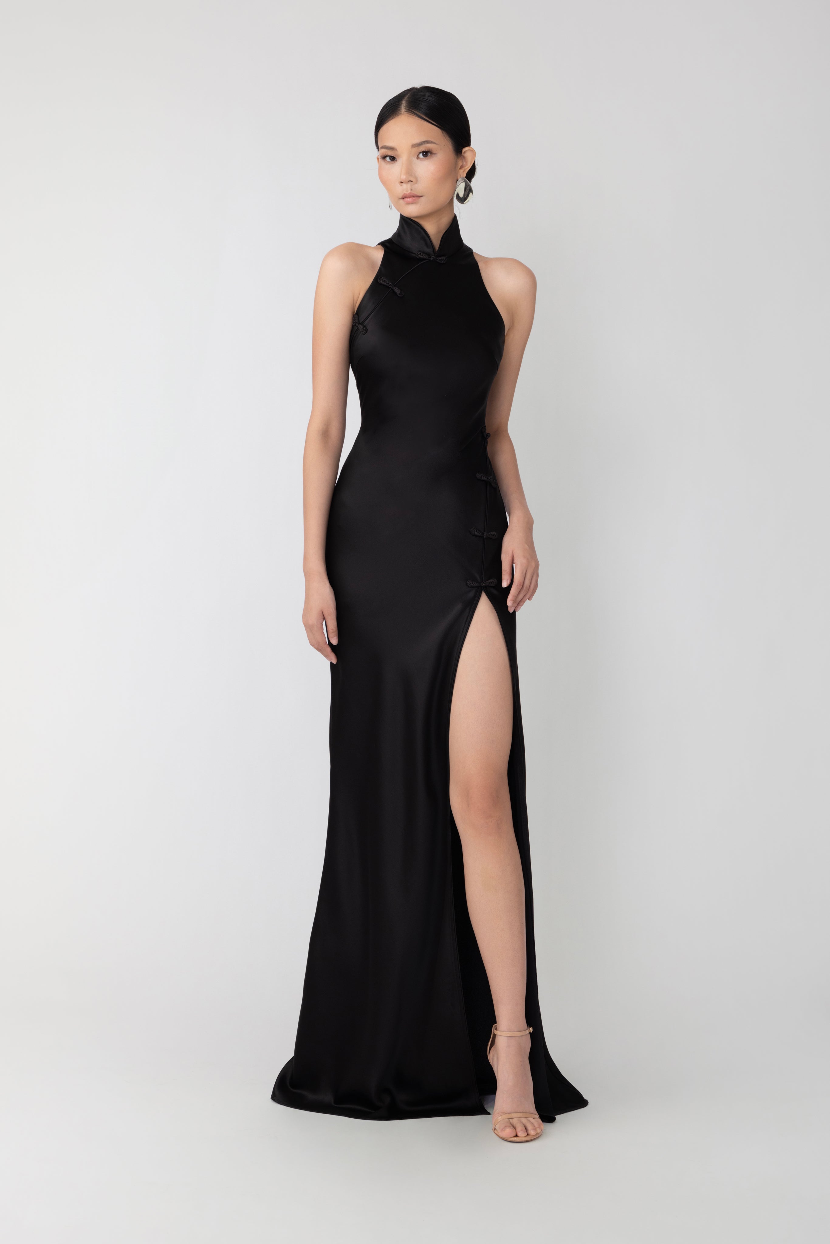 SAU LEE Phoebe Satin Gown - Black / 00