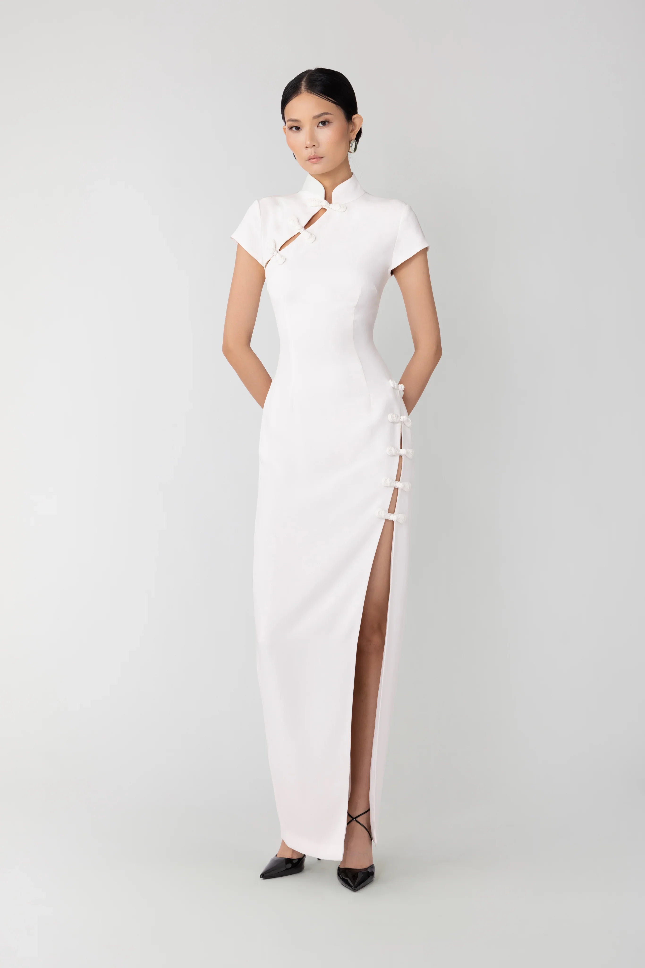 white chinese dress SAU LEE Isabella Maxi Dress, White
