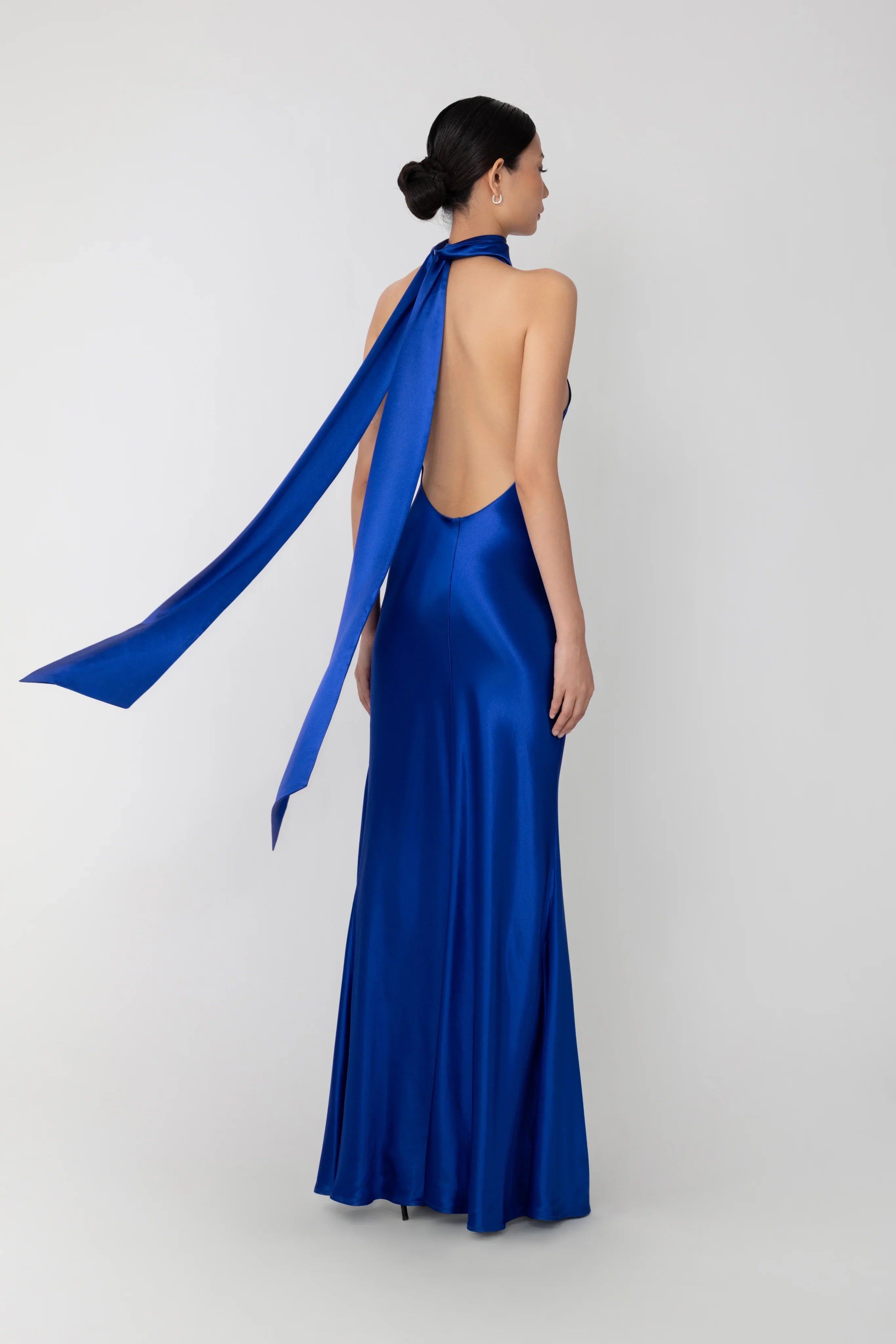 SAU LEE Penelope Backless Satin Gown, Egyptian Blue SAU LEE Penelope Backless Satin Gown, Egyptian Blue