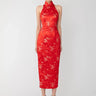 SAU LEE Jill Chinese Jacquard Pencil Dress - Red / 00