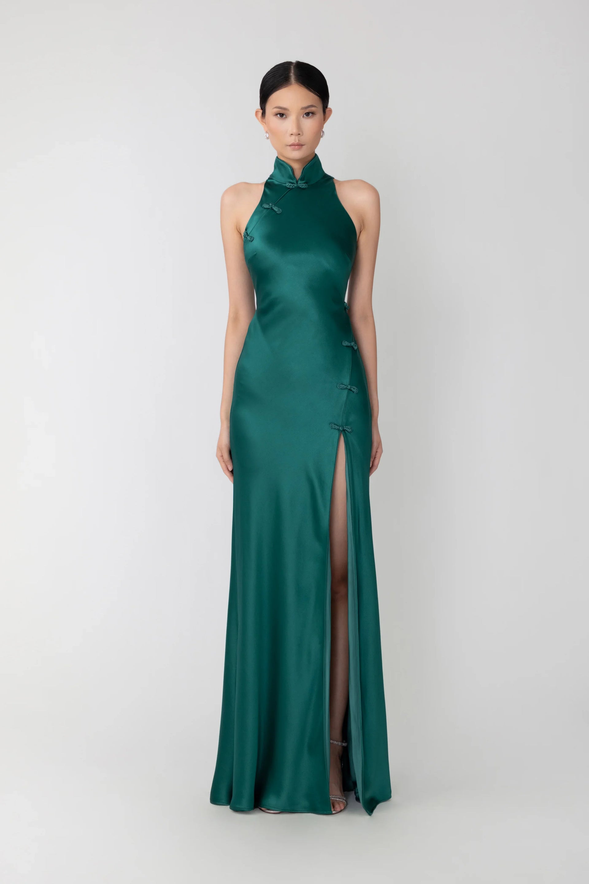 SAU LEE Phoebe Satin Gown, Emerald