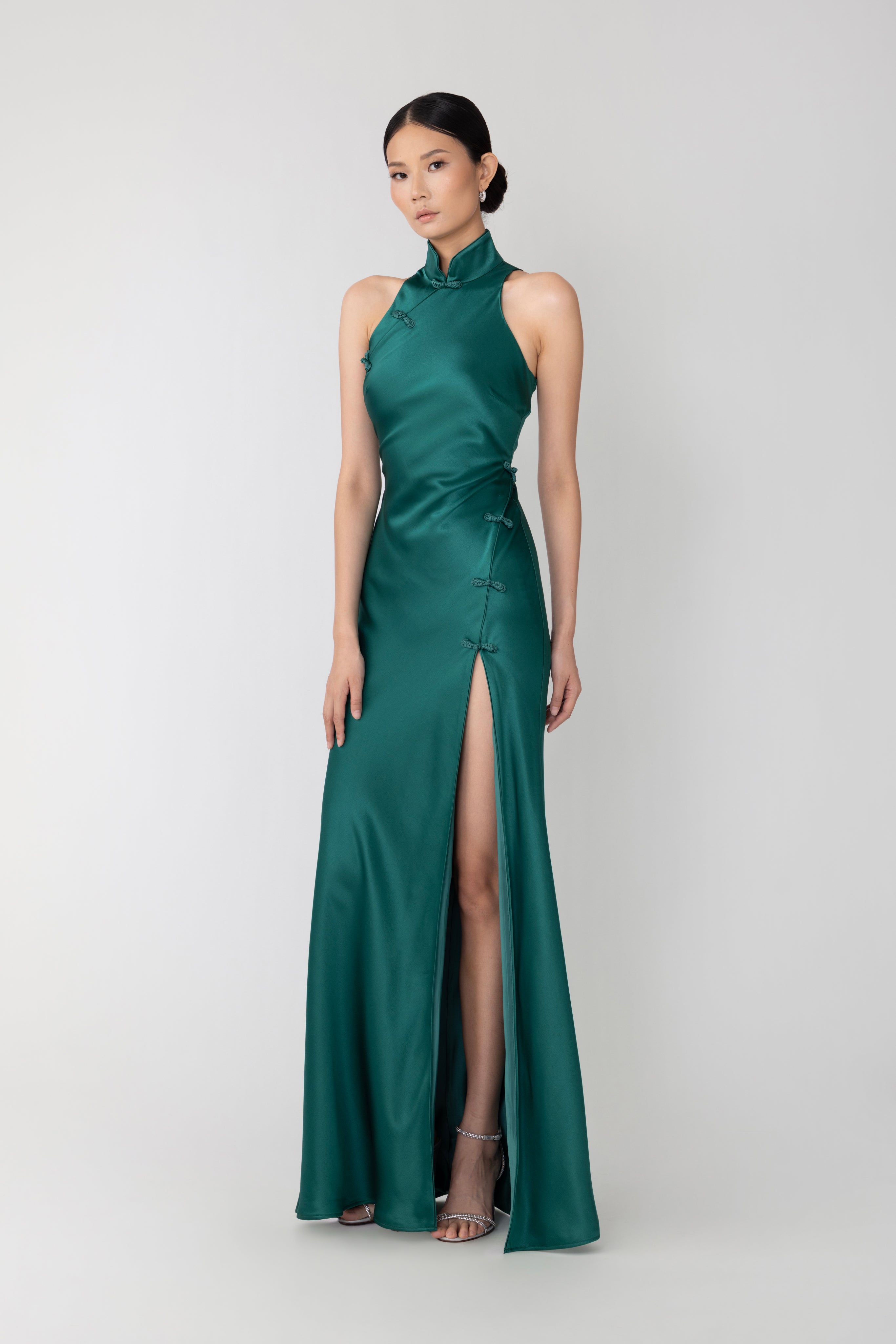 SAU LEE Phoebe Satin Gown - Emerald / 00