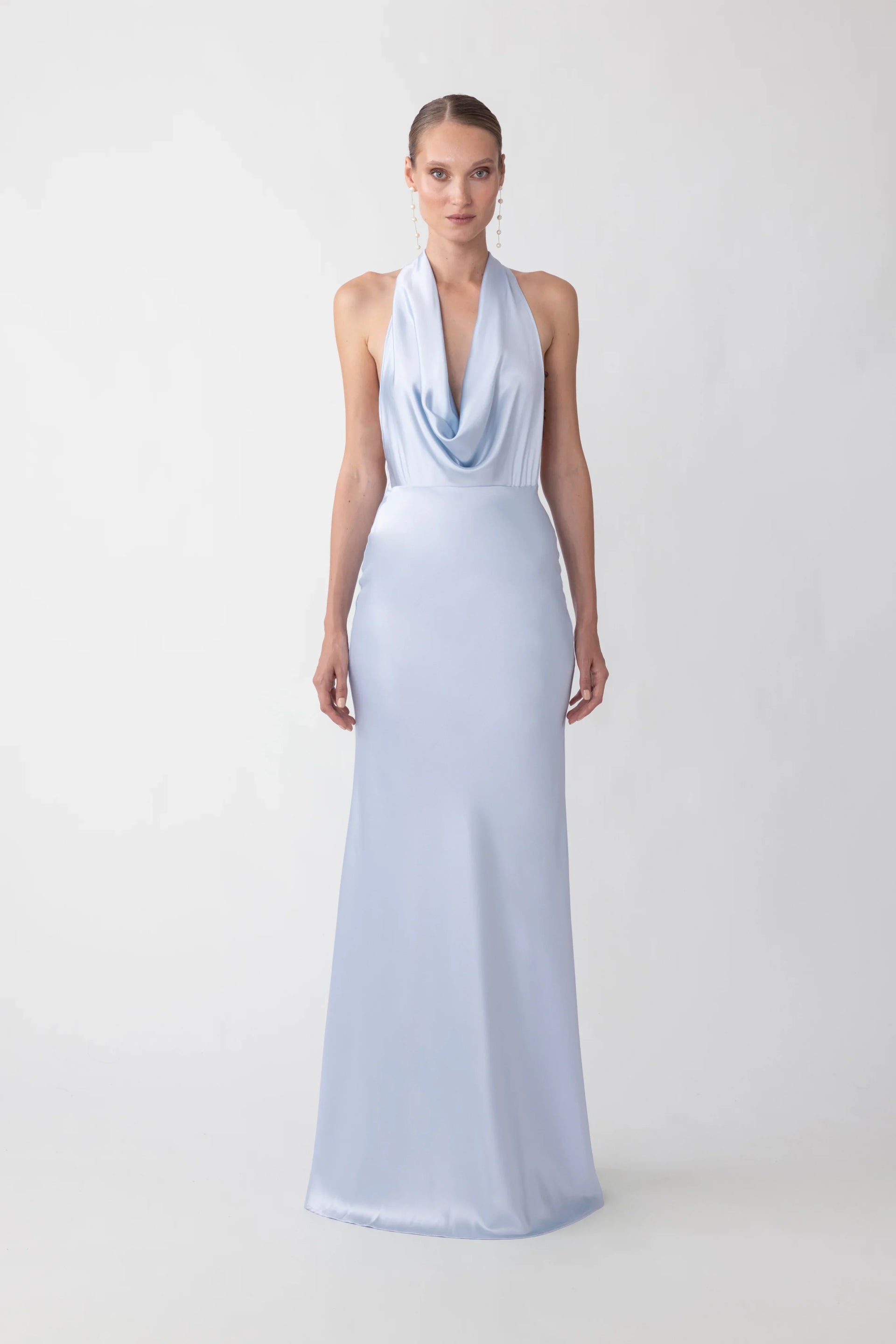 SAU LEE Pearl Satin Gown, Pastel Blue / 14