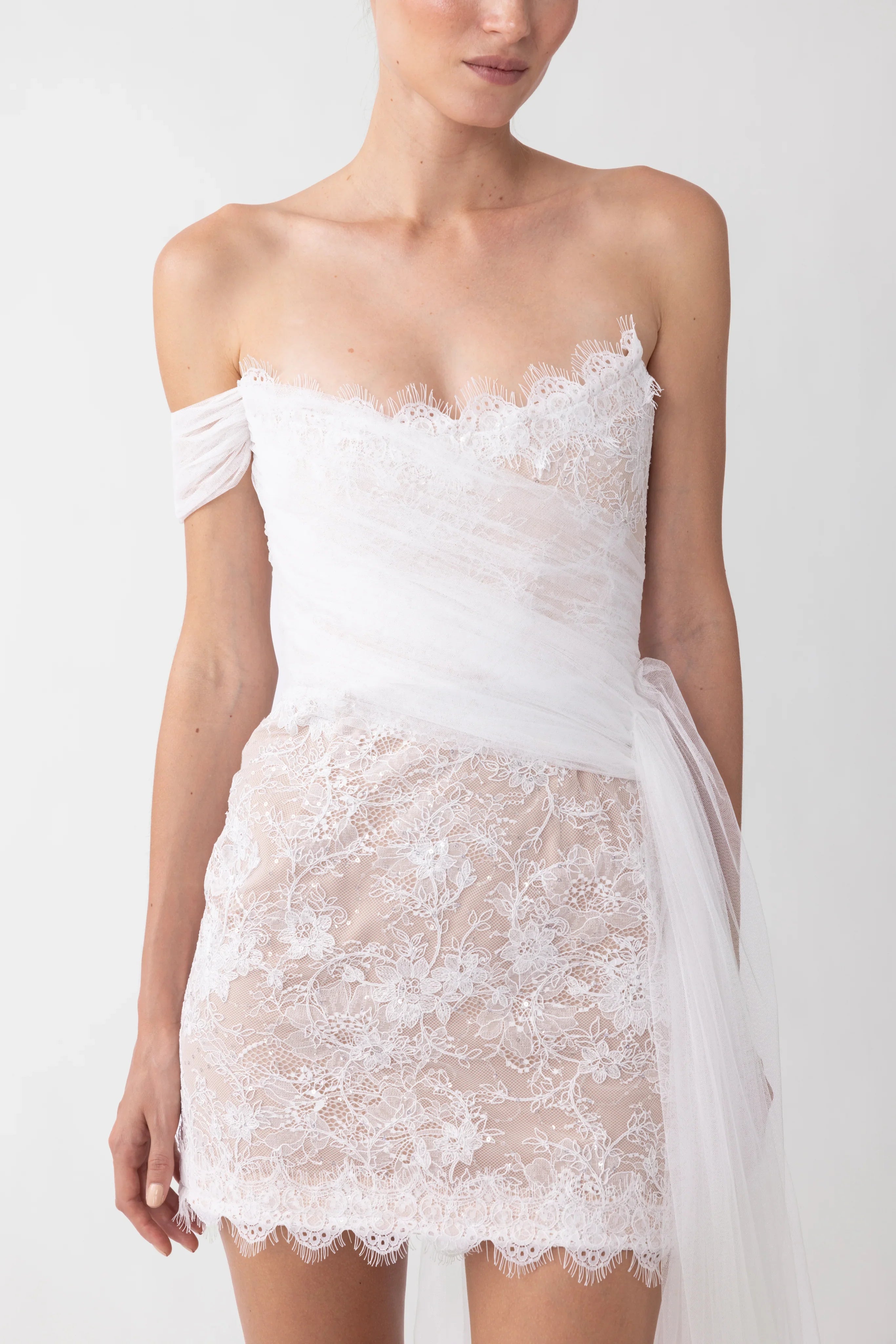 SAU LEE Reign Lace Mini Dress, White / 4 SAU LEE Reign Lace Mini Dress, White / 4