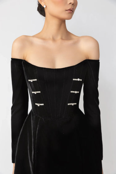 SAU LEE Viv Velvet Dress - Black / 0