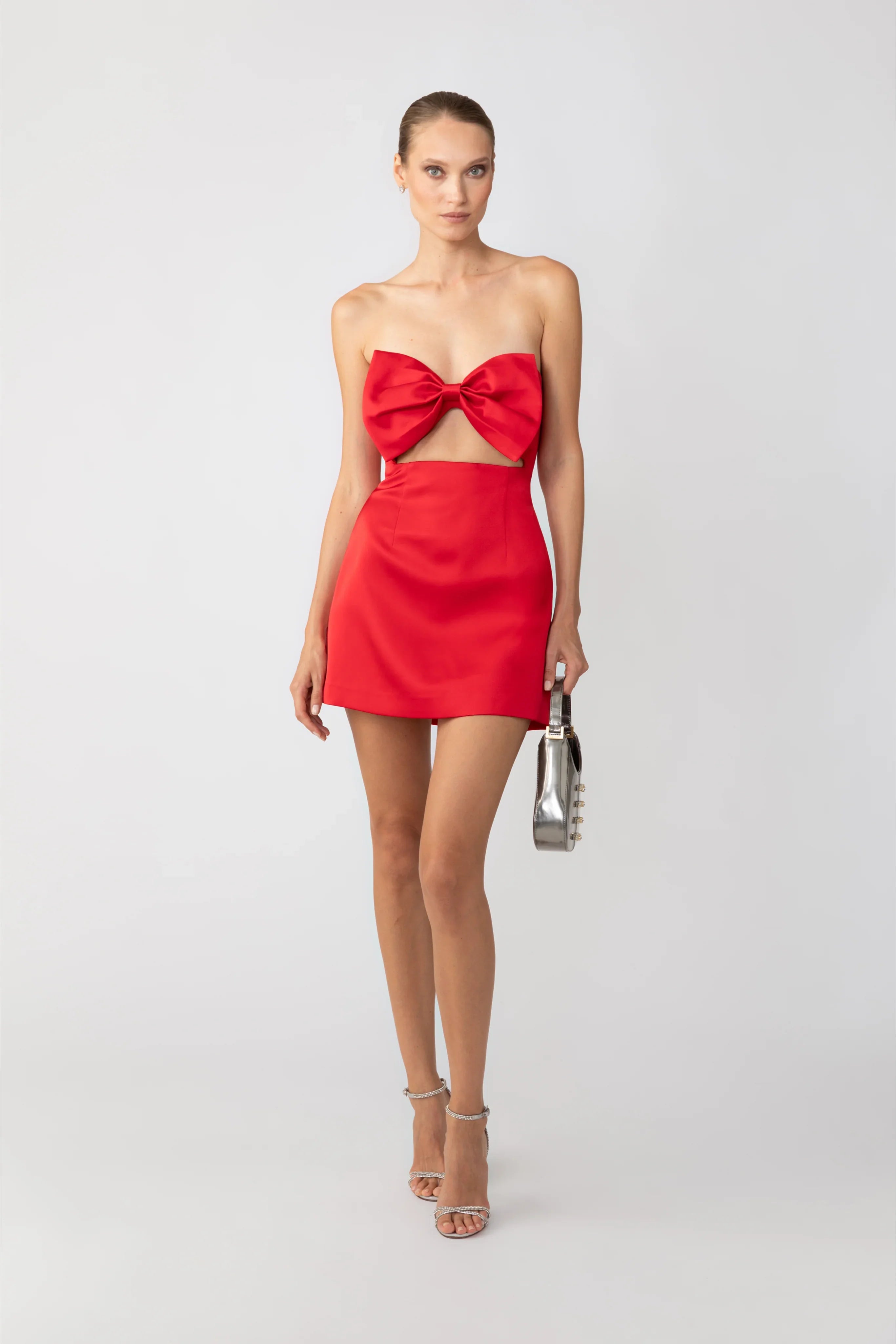 red strapless dress with bow Ribbon Radiance Red Strapless Mini Dress - US 14