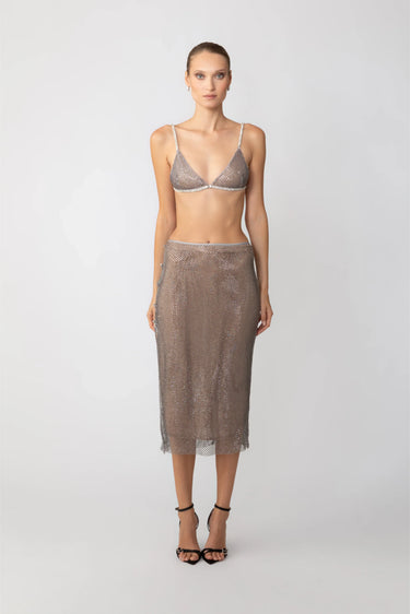 SAU LEE Carter Crystal Skirt - Silver / 0