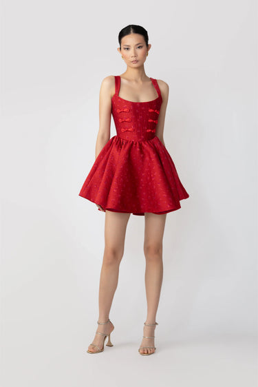 SAU LEE Jolie Jacquard Mini Dress - Red / 00
