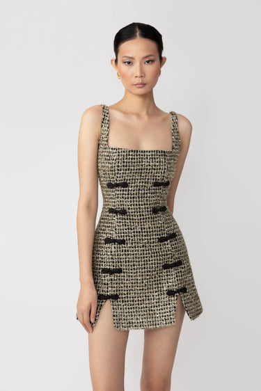 SAU LEE Aidan Tweed Mini Dress - Black Multi / 00