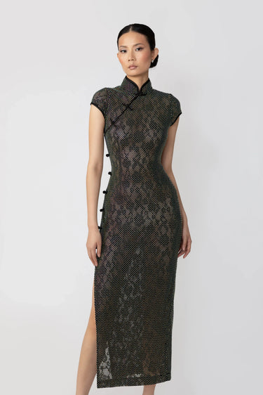 SAU LEE Charlotte Crystal Dress - Black Silver / 00