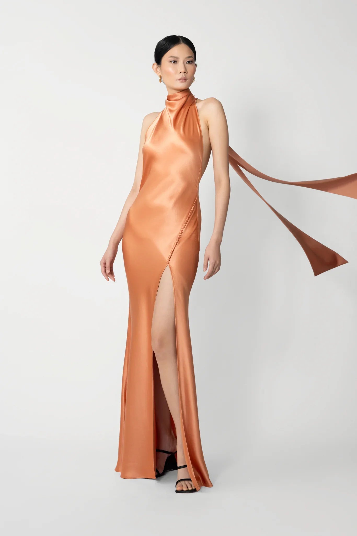 SAU LEE Penelope Backless Satin Gown, Terracotta SAU LEE Penelope Backless Satin Gown, Terracotta