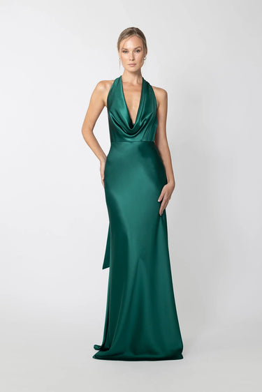 SAU LEE Pearl Satin Gown, Emerald
