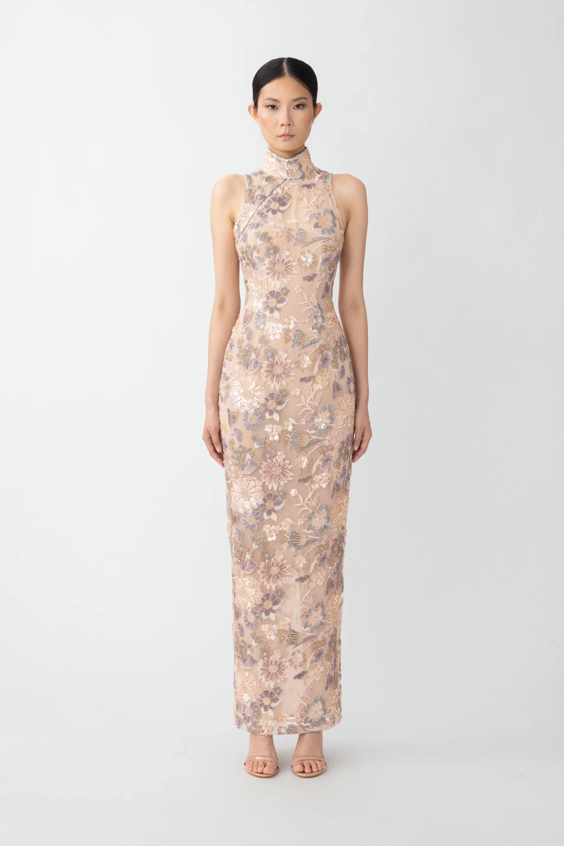 SAU LEE Sienna Dress, Nude Multi