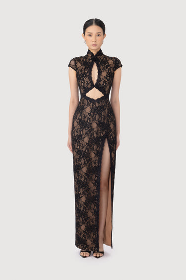 SAU LEE Moira Lace Maxi Dress, Black SAU LEE Moira Lace Maxi Dress, Black