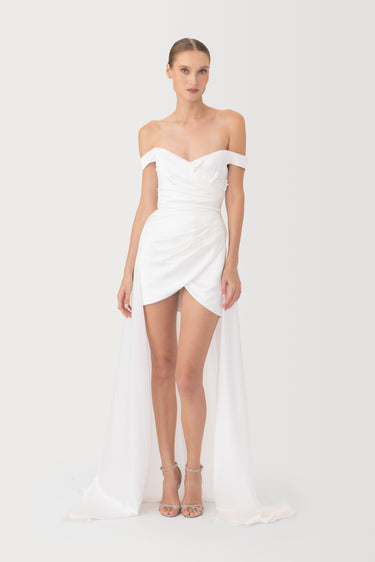 SAU LEE Vittoria Satin Mini Dress, Ivory SAU LEE Vittoria Satin Mini Dress, Ivory