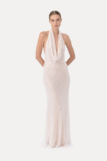 SAU LEE Lindsay Beaded Gown, White SAU LEE Lindsay Beaded Gown, White