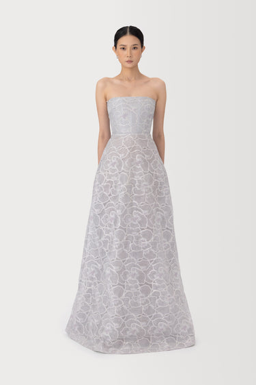 SAU LEE | Yvonne Embroidered Gown | Yvonne Embroidered Gown - Silver Grey / 00