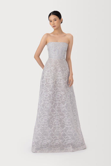 SAU LEE Yvonne Embroidered Gown, Silver Grey SAU LEE Yvonne Embroidered Gown, Silver Grey