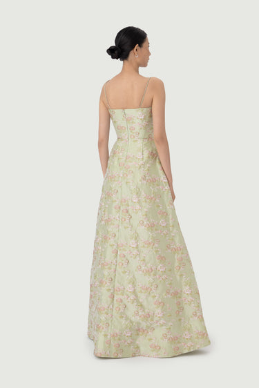 SAU LEE | Andrea Brocade Gown | Andrea Brocade Gown - Pastel Pistachio / 00