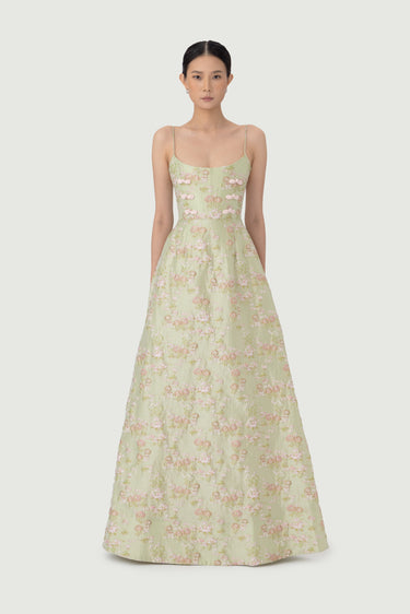 SAU LEE | Andrea Brocade Gown | Andrea Brocade Gown - Pastel Pistachio / 00
