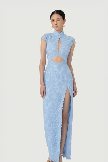 SAU LEE Moira Lace Maxi Dress, Sky Blue SAU LEE Moira Lace Maxi Dress, Sky Blue