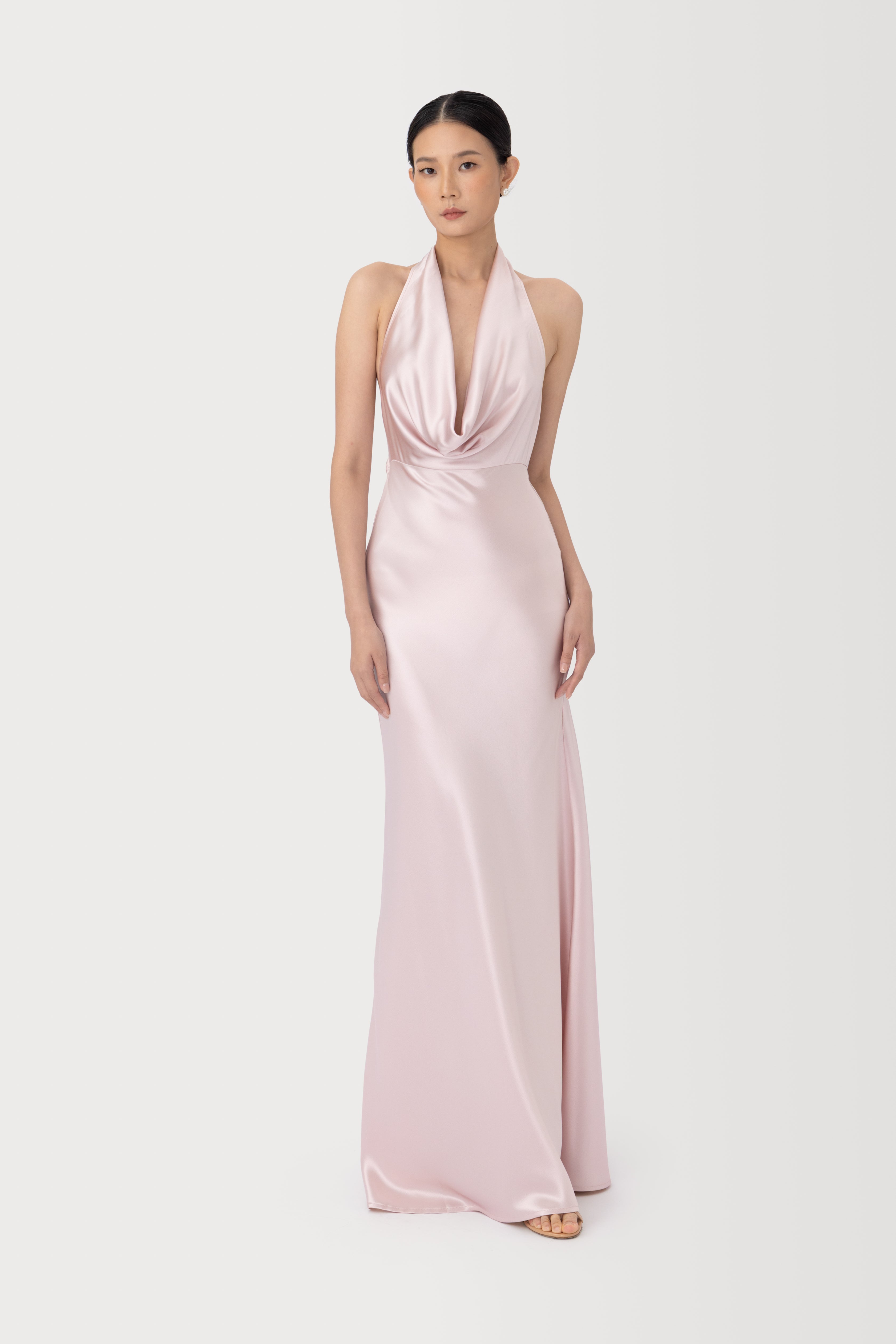 SAU LEE Pearl Satin Gown, Pink Cloud SAU LEE Pearl Satin Gown, Pink Cloud