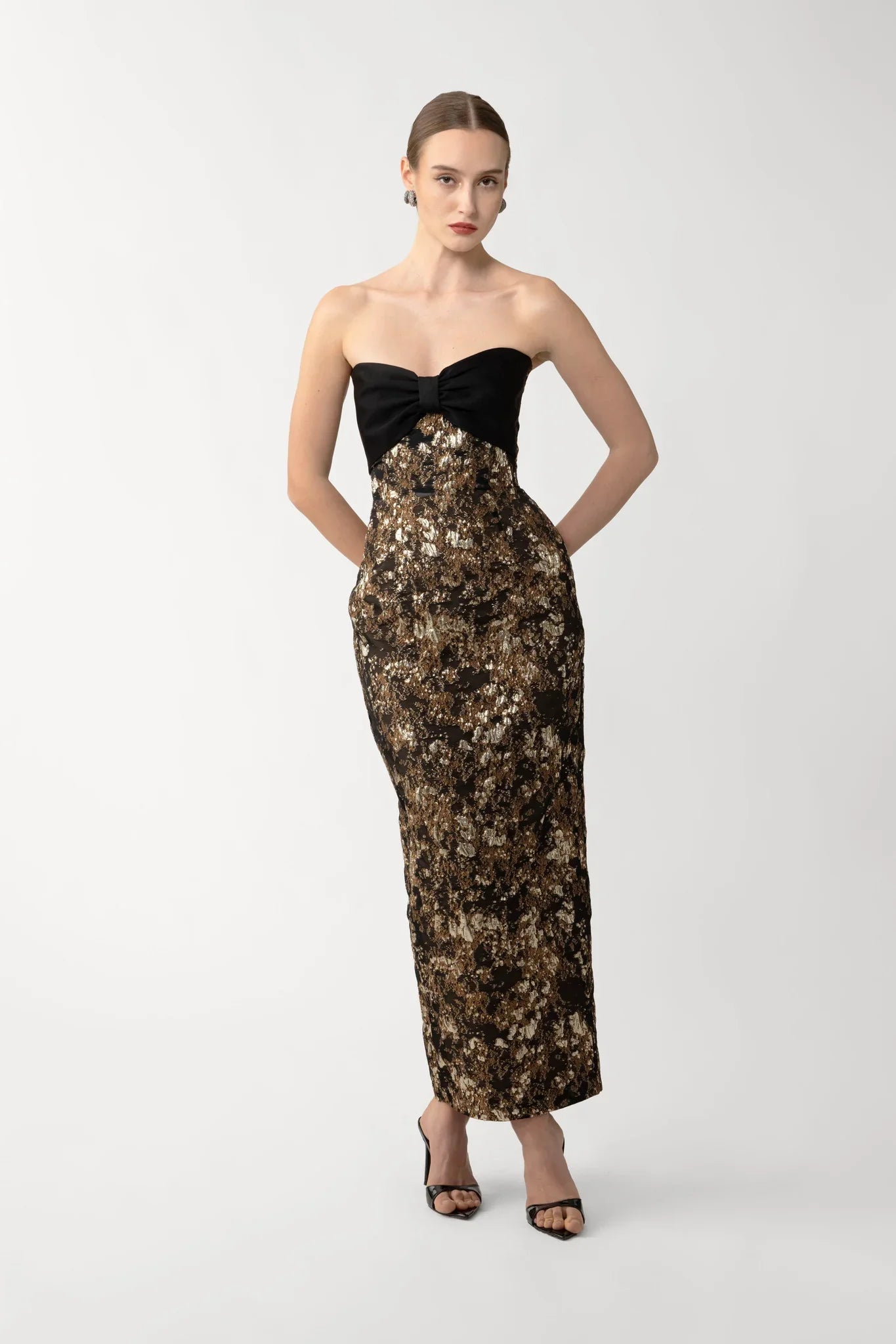 sau lee gold dress Sau Lee Zoey Dress in Brass One-Shoulder Maxi