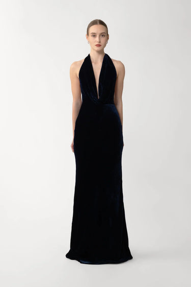 SAU LEE Pearl Velvet Gown, Midnight Blue SAU LEE Pearl Velvet Gown, Midnight Blue