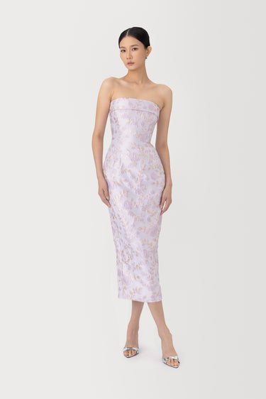 SAU LEE Judith Jacquard Midi Dress, Lilac Ash SAU LEE Judith Jacquard Midi Dress, Lilac Ash