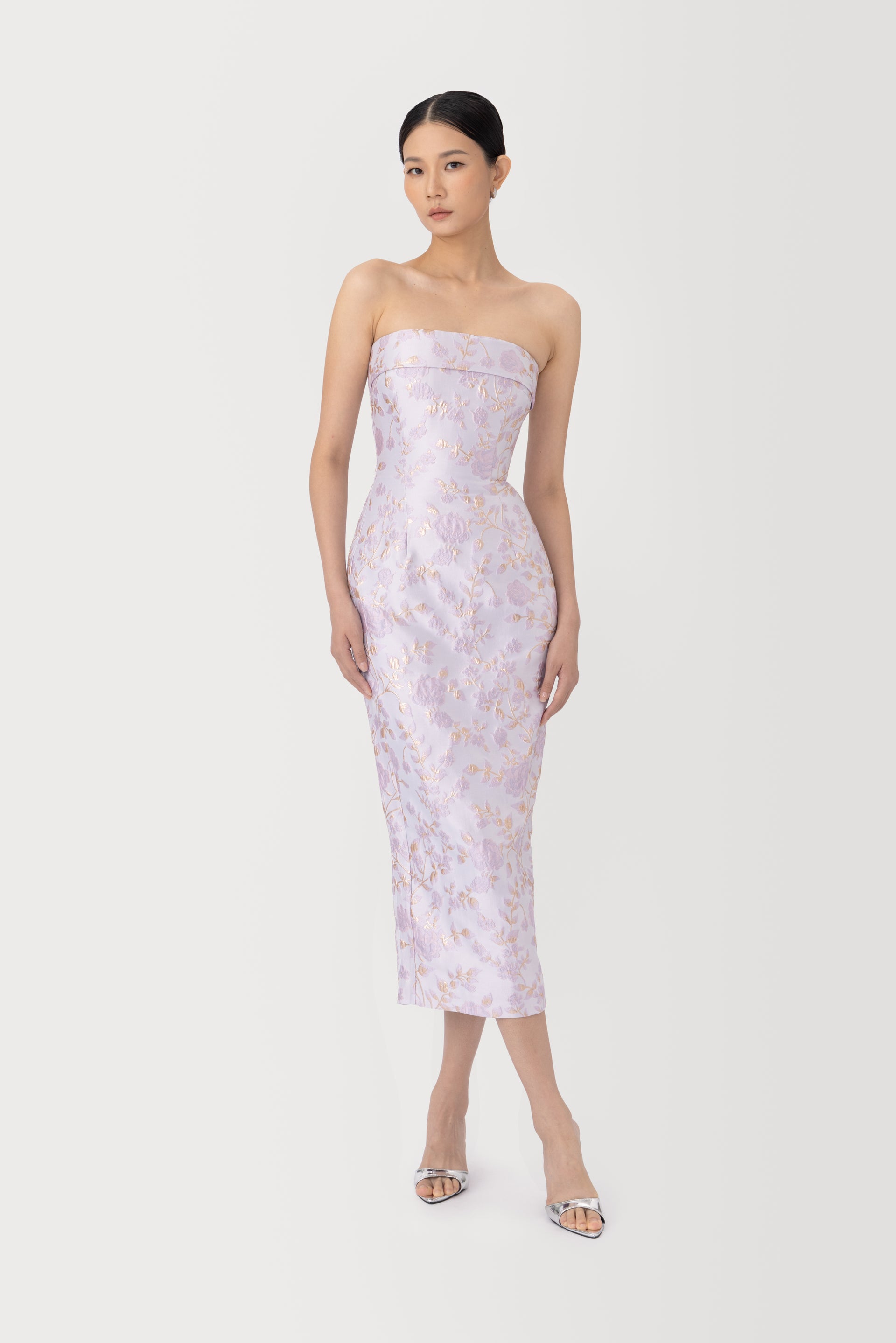 sau lee midi dress SAU LEE Judith Jacquard Midi Dress, Lilac Ash