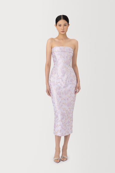 SAU LEE Judith Jacquard Midi Dress, Lilac Ash SAU LEE Judith Jacquard Midi Dress, Lilac Ash