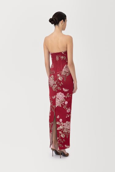 SAU LEE Novella Brocade Maxi Dress, Red Sangria SAU LEE Novella Brocade Maxi Dress, Red Sangria