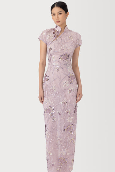 SAU LEE Seraphine Embroidered Dress, Lilac Ash SAU LEE Seraphine Embroidered Dress, Lilac Ash