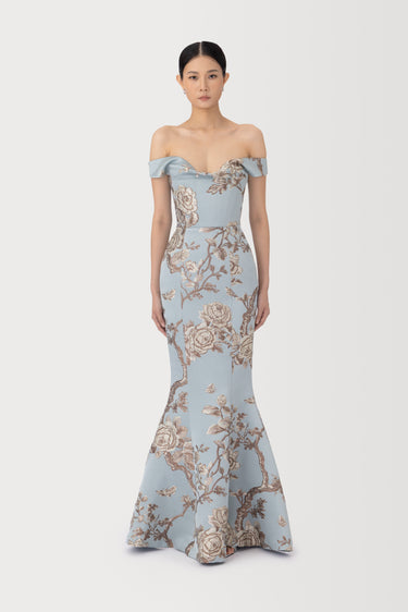 brocade formal dress SAU LEE Natalya Brocade Gown, Blue Ash