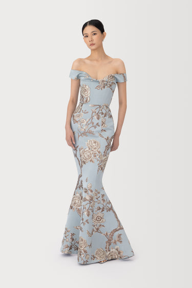 SAU LEE | Natalya Brocade Gown | Natalya Brocade Gown - Blue Ash / 00