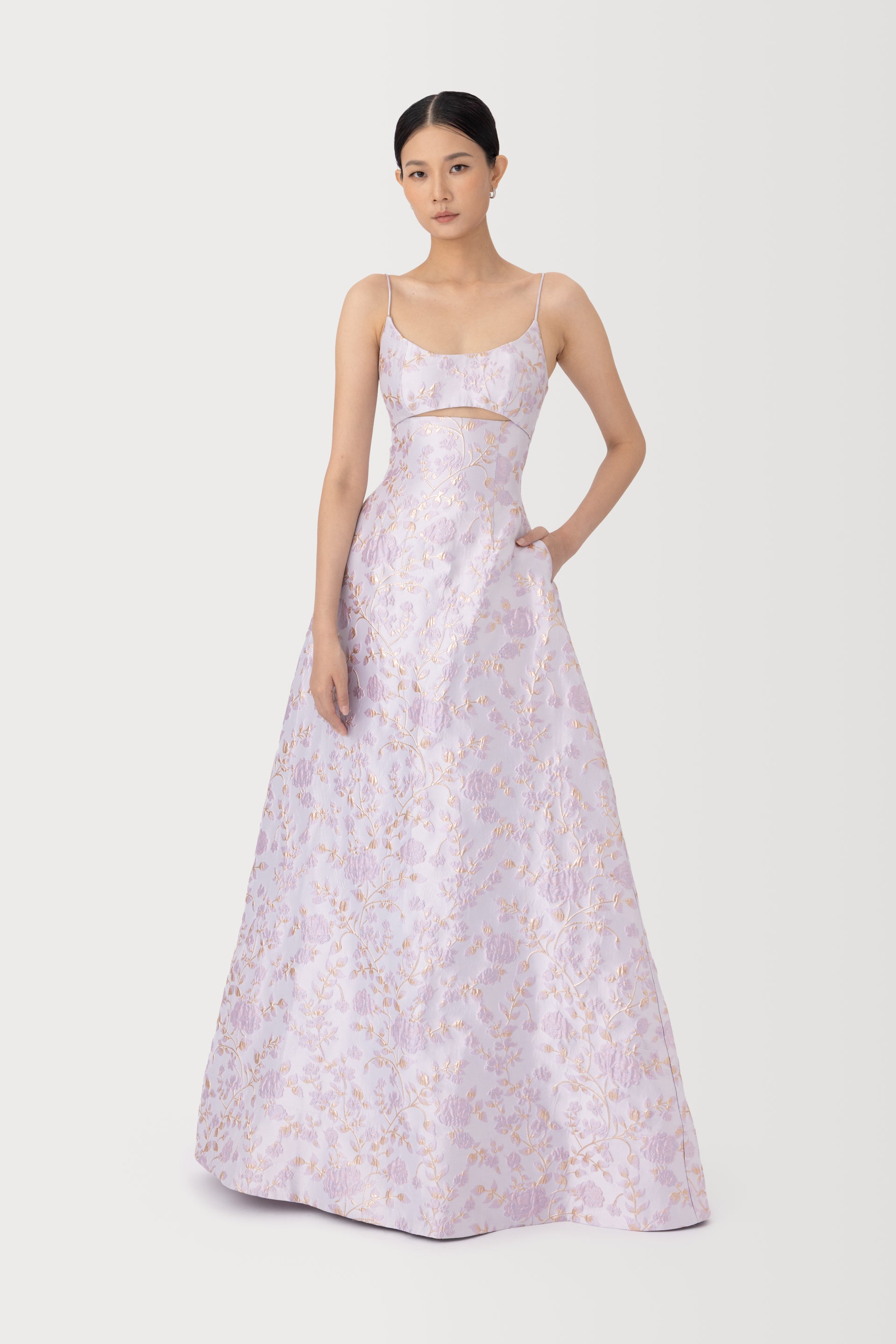fitted lace wedding dress Sau Lee Jacinda Gown in Lavender