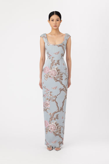 SAU LEE | Brooke Brocade Gown | Brooke Brocade Gown - Blue Ash / 00